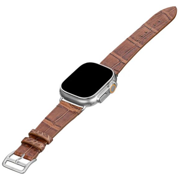 Slim Alligator Leather Watch Band – Classic Fit - Rich Glay Brown Color - Picture 1 of 4